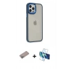 MARSİLYAN™- iPhone 12 Pro Max Kılıf Eksen Doku Prime - Siyah 3D Antistatik Seramik Nano Ekran Koruyucu + Sierra Blue Shine Kamera Lens Koruma Cam