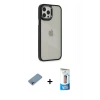 MARSİLYAN™- iPhone 12 Pro Max Kılıf Eksen Doku Prime - Siyah 5D Eko Cam Ekran Koruyucu + Gökkuşağı Shine Kamera Lens Koruma Cam
