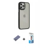 MARSİLYAN™- iPhone 12 Pro Max Kılıf Eksen Doku Prime - Siyah 5D Eko Cam Ekran Koruyucu + Metal Kamera Lens Koruma Cam - GD