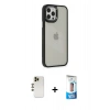 MARSİLYAN™- iPhone 12 Pro Max Kılıf Eksen Doku Prime - Siyah 5D Eko Cam Ekran Koruyucu + Gold Shine Kamera Lens