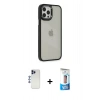 MARSİLYAN™- iPhone 12 Pro Max Kılıf Eksen Doku Prime - Siyah 5D Eko Cam Ekran Koruyucu + Shine Kamera Lens - LT