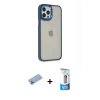 MARSİLYAN™- iPhone 12 Pro Max Kılıf Eksen Doku Prime - Siyah 5D Eko Cam Ekran Koruyucu + Mavi Shine Kamera Lens Koruma Cam