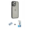 MARSİLYAN™- iPhone 12 Pro Max Kılıf Eksen Doku Prime - Siyah 5D Eko Cam Ekran Koruyucu + Mavi Shine Kamera Lens Koruma Cam