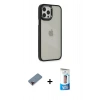 MARSİLYAN™- iPhone 12 Pro Max Kılıf Eksen Doku Prime - Siyah 5D Eko Cam Ekran Koruyucu + Metal Kamera Lens Koruma Cam - KI