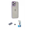 MARSİLYAN™- iPhone 12 Pro Max Kılıf Eksen Doku Prime - Siyah 5D Eko Cam Ekran Koruyucu + Renkli Kamera Lens Koruma Cam - MI