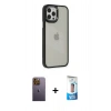 MARSİLYAN™- iPhone 12 Pro Max Kılıf Eksen Doku Prime - Siyah 5D Eko Cam Ekran Koruyucu + Sarı Neon Fosforlu Kamera Lens