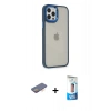MARSİLYAN™- iPhone 12 Pro Max Kılıf Eksen Doku Prime - Siyah 5D Eko Cam Ekran Koruyucu + Turuncu Renkli Kamera Lens Koruma Cam