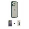 MARSİLYAN™- iPhone 12 Pro Max Kılıf Eksen Doku Prime - Siyah 6D Mat Seramik Hayalet Nano Ekran Koruyucu + Neon Fosforlu Kamera Lens - YL