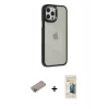 MARSİLYAN™- iPhone 12 Pro Max Kılıf Eksen Doku Prime - Siyah 6D Mat Seramik Hayalet Nano Ekran Koruyucu + Shine Kamera Lens Koruma Cam - SABE