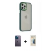 MARSİLYAN™- iPhone 12 Pro Max Kılıf Eksen Doku Prime - Siyah 6D Mat Seramik Hayalet Nano Ekran Koruyucu + Mavi Neon Fosforlu Kamera Lens