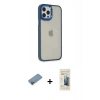 MARSİLYAN™- iPhone 12 Pro Max Kılıf Eksen Doku Prime - Siyah 6D Mat Seramik Hayalet Nano Ekran Koruyucu + Pembe Shine Kamera Lens Koruma Cam