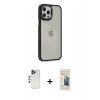 MARSİLYAN™- iPhone 12 Pro Max Kılıf Eksen Doku Prime - Siyah 6D Mat Seramik Hayalet Nano Ekran Koruyucu + Shine Kamera Lens - LT