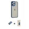 MARSİLYAN™- iPhone 12 Pro Max Kılıf Eksen Doku Prime - Siyah 6D Mat Seramik Hayalet Nano Ekran Koruyucu + Siyah Shine Kamera Lens Koruma Cam