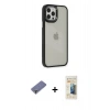 MARSİLYAN™- iPhone 12 Pro Max Kılıf Eksen Doku Prime - Siyah 6D Mat Seramik Hayalet Nano Ekran Koruyucu + Gold Metal Kamera Lens Koruma Cam