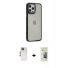 MARSİLYAN™- iPhone 12 Pro Max Kılıf Eksen Doku Prime - Siyah 6D Mat Seramik Hayalet Nano Ekran Koruyucu + Gold Shine Kamera Lens
