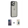 MARSİLYAN™- iPhone 12 Pro Max Kılıf Eksen Doku Prime - Siyah 6D Mat Seramik Hayalet Nano Ekran Koruyucu + Mavi Neon Fosforlu Kamera Lens