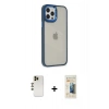 MARSİLYAN™- iPhone 12 Pro Max Kılıf Eksen Doku Prime - Siyah 6D Mat Seramik Hayalet Nano Ekran Koruyucu + Gold Shine Kamera Lens