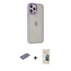 MARSİLYAN™- iPhone 12 Pro Max Kılıf Eksen Doku Prime - Siyah 6D Mat Seramik Hayalet Nano Ekran Koruyucu + Mavi Renkli Kamera Lens Koruma Cam