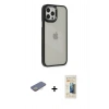MARSİLYAN™- iPhone 12 Pro Max Kılıf Eksen Doku Prime - Siyah 6D Mat Seramik Hayalet Nano Ekran Koruyucu + Renkli Kamera Lens Koruma Cam - SI