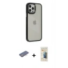 MARSİLYAN™- iPhone 12 Pro Max Kılıf Eksen Doku Prime - Siyah 6D Mat Seramik Hayalet Nano Ekran Koruyucu + Mavi Renkli Kamera Lens Koruma Cam