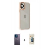 MARSİLYAN™- iPhone 12 Pro Max Kılıf Eksen Doku Prime - Siyah 6D Mat Seramik Hayalet Nano Ekran Koruyucu + Mavi Neon Fosforlu Kamera Lens