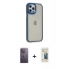 MARSİLYAN™- iPhone 12 Pro Max Kılıf Eksen Doku Prime - Siyah 6D Mat Seramik Hayalet Nano Ekran Koruyucu + Neon Fosforlu Kamera Lens - BZ