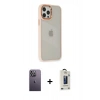 MARSİLYAN™- iPhone 12 Pro Max Kılıf Eksen Doku Prime - Siyah Bilvis Hayalet Cam Ekran Koruyucu + Beyaz Neon Fosforlu Kamera Lens