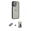 MARSİLYAN™- iPhone 12 Pro Max Kılıf Eksen Doku Prime - Siyah Bilvis Hayalet Cam Ekran Koruyucu + Metal Kamera Lens Koruma Cam - KI