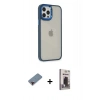 MARSİLYAN™- iPhone 12 Pro Max Kılıf Eksen Doku Prime - Siyah Bilvis Hayalet Cam Ekran Koruyucu + Metal Kamera Lens Koruma Cam - KI
