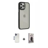 MARSİLYAN™- iPhone 12 Pro Max Kılıf Eksen Doku Prime - Siyah Bilvis Hayalet Cam Ekran Koruyucu + Shine Kamera Lens - LT