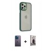 MARSİLYAN™- iPhone 12 Pro Max Kılıf Eksen Doku Prime - Siyah Bilvis Hayalet Cam Ekran Koruyucu + Neon Fosforlu Kamera Lens - MI