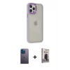 MARSİLYAN™- iPhone 12 Pro Max Kılıf Eksen Doku Prime - Siyah Bilvis Hayalet Cam Ekran Koruyucu + Neon Fosforlu Kamera Lens - MI