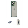 MARSİLYAN™- iPhone 12 Pro Max Kılıf Eksen Doku Prime - Siyah Bilvis Hayalet Cam Ekran Koruyucu + Renkli Kamera Lens Koruma Cam - YL