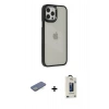 MARSİLYAN™- iPhone 12 Pro Max Kılıf Eksen Doku Prime - Siyah Bilvis Hayalet Cam Ekran Koruyucu + Renkli Kamera Lens Koruma Cam - YL