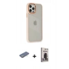 MARSİLYAN™- iPhone 12 Pro Max Kılıf Eksen Doku Prime - Siyah Bilvis Hayalet Cam Ekran Koruyucu + Renkli Kamera Lens Koruma Cam - YL