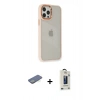 MARSİLYAN™- iPhone 12 Pro Max Kılıf Eksen Doku Prime - Siyah Bilvis Hayalet Cam Ekran Koruyucu + Renkli Kamera Lens Koruma Cam - YL