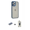 MARSİLYAN™- iPhone 12 Pro Max Kılıf Eksen Doku Prime - Siyah Bilvis Hayalet Cam Ekran Koruyucu + Renkli Kamera Lens Koruma Cam - YL
