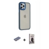 MARSİLYAN™- iPhone 12 Pro Max Kılıf Eksen Doku Prime - Siyah Bilvis Hayalet Cam Ekran Koruyucu + Renkli Kamera Lens Koruma Cam - PE