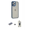 MARSİLYAN™- iPhone 12 Pro Max Kılıf Eksen Doku Prime - Siyah Bilvis Hayalet Cam Ekran Koruyucu + Renkli Kamera Lens Koruma Cam - SI