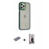 MARSİLYAN™- iPhone 12 Pro Max Kılıf Eksen Doku Prime - Siyah Bilvis Hayalet Cam Ekran Koruyucu + Renkli Kamera Lens Koruma Cam - SI