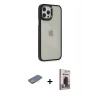 MARSİLYAN™- iPhone 12 Pro Max Kılıf Eksen Doku Prime - Siyah Bilvis Hayalet Cam Ekran Koruyucu + Renkli Kamera Lens Koruma Cam - SI