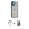 MARSİLYAN™- iPhone 12 Pro Max Kılıf Eksen Doku Prime - Siyah Bilvis Hayalet Cam Ekran Koruyucu + Shine Kamera Lens - GD