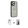 MARSİLYAN™- iPhone 12 Pro Max Kılıf Eksen Doku Prime - Siyah Bilvis Hayalet Cam Ekran Koruyucu + Shine Kamera Lens - GD