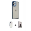 MARSİLYAN™- iPhone 12 Pro Max Kılıf Eksen Doku Prime - Siyah Bilvis Hayalet Cam Ekran Koruyucu + Shine Kamera Lens - LT