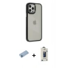 MARSİLYAN™- iPhone 12 Pro Max Kılıf Eksen Doku Prime - Siyah Bilvis Hayalet Cam Ekran Koruyucu + Shine Kamera Lens Koruma Cam - MI