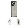 MARSİLYAN™- iPhone 12 Pro Max Kılıf Eksen Doku Prime - Siyah Bilvis Hayalet Cam Ekran Koruyucu + Shine Kamera Lens - LT