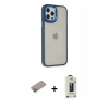 MARSİLYAN™- iPhone 12 Pro Max Kılıf Eksen Doku Prime - Siyah Bilvis Hayalet Cam Ekran Koruyucu + Sierra Blue Shine Kamera Lens Koruma Cam