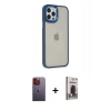 MARSİLYAN™- iPhone 12 Pro Max Kılıf Eksen Doku Prime - Siyah Bilvis Hayalet Cam Ekran Koruyucu + Neon Fosforlu Kamera Lens - TU