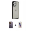 MARSİLYAN™- iPhone 12 Pro Max Kılıf Eksen Doku Prime - Siyah Joko 5D Cam + Neon Fosforlu Kamera Lens - SI