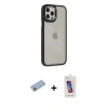 MARSİLYAN™- iPhone 12 Pro Max Kılıf Eksen Doku Prime - Siyah Joko 5D Cam + Shine Kamera Lens Koruma Cam - MI